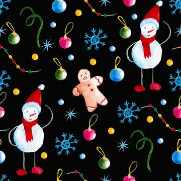 Seamless pattern for new year and christmas. Watercolor drawing. Stock Illustration