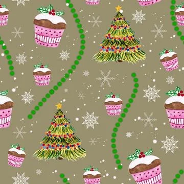 Seamless pattern for new year and christmas. Watercolor drawing Stock Illustration