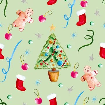 Seamless pattern for new year and christmas. Watercolor drawing. Stock Illustration