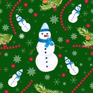 Seamless pattern for new year and christmas. Watercolor drawing Stock Illustration