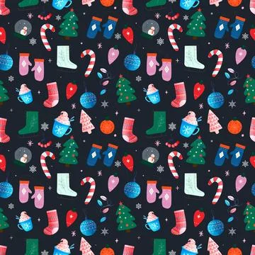 Seamless pattern, New Year, Christmas decorations Illustrazione stock