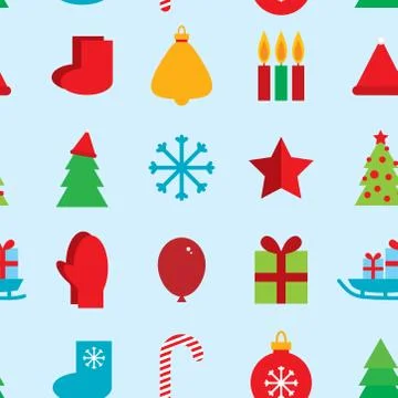 Seamless pattern new year snowflakes, socks, mittens, Christmas tree, gifts, Stock Illustration