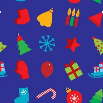 Seamless pattern new year snowflakes, socks, mittens, Christmas tree, gifts,  Illustrazione stock