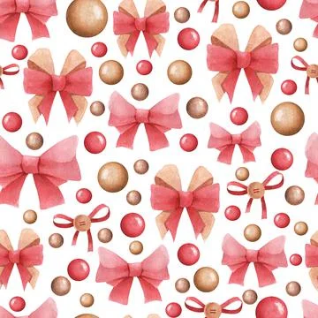 A seamless pattern on the New Year theme. Watercolor background with red bows Stock Illustration