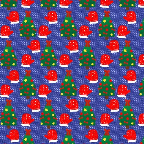 A seamless pattern with New Year trees and mittens Stock Illustration