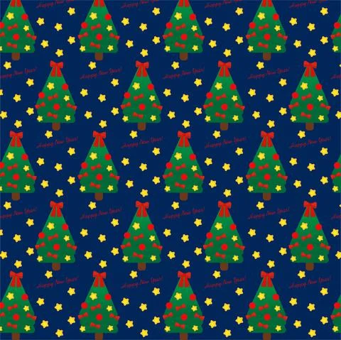 A seamless pattern with New Year trees and stars Stock Illustration