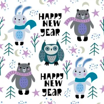 Seamless pattern of New Years animals Stock Illustration
