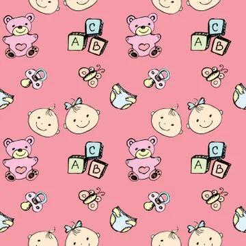 Seamless pattern of a newborn baby and children's items 스톡 일러스트