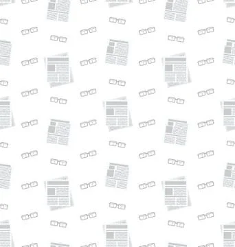 Seamless Pattern with Newspapers and Eyeglasses, Flat Business Icons, Repea.. Illustrazione stock