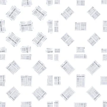 Seamless pattern of newspapers falling on white background, promoting daily news Illustration