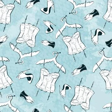 Seamless pattern with nice accessories and clothes, vector Stock Illustration