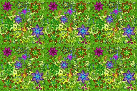 Seamless pattern with nice flowers on yellow, green and black colors, watercolor Stockillustratie