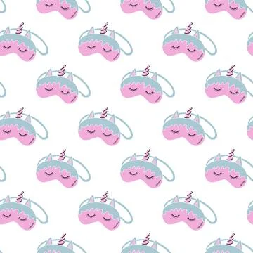 Seamless pattern with night mask, unicorn face. Concept of cozy home. Stock Illustration