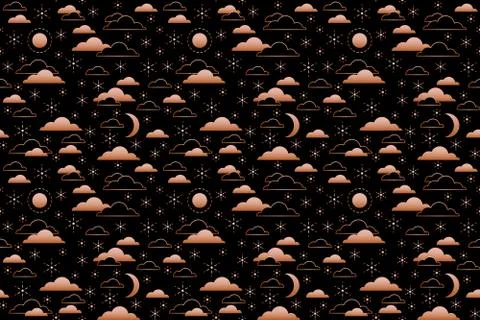 Seamless pattern with night sky, moon, stars and clouds Stock Illustration