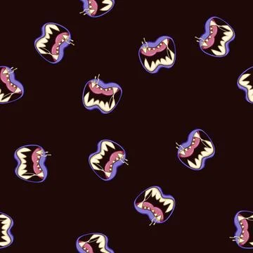 Seamless pattern nightmare horror mouth cartoon vector Stock Illustration