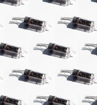 Seamless pattern of nixie tubes IN-14 on a white background, hard light Stockfoto's