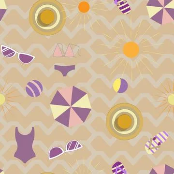 Seamless pattern with no background, consisting of colorful flip-flops, balls Stock Illustration