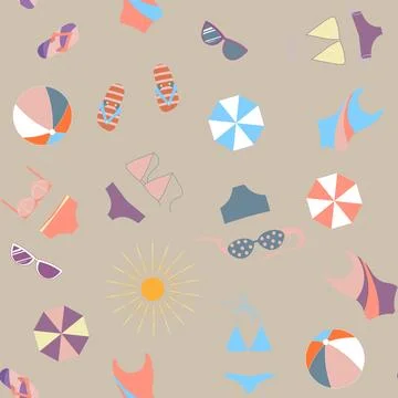 Seamless pattern with no background, consisting of colorful flip-flops, balls Stock Illustration