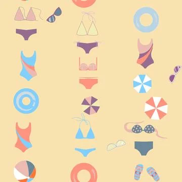 Seamless pattern with no background, consisting of colorful flip-flops, balls Stock Illustration