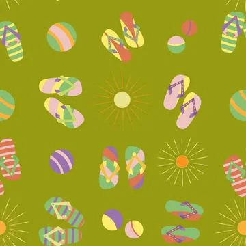 Seamless pattern with no background, consisting of colorful flip-flops Stock Illustration