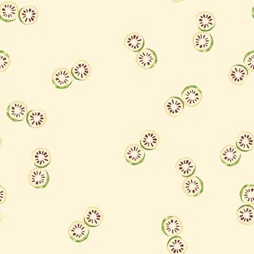 Seamless pattern noni fruit slices showing exotic superfood healthy propertie Stock Illustration