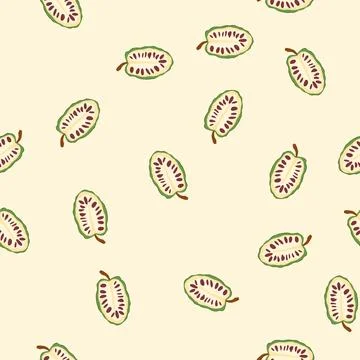 Seamless pattern noni fruit split in half showing seeds Stock Illustration
