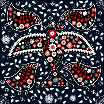 Seamless pattern, north folk ornament with bird, vector illustration Stock Illustration