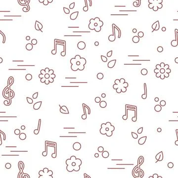 Seamless pattern of notes, flowers, leaves. 스톡 일러스트