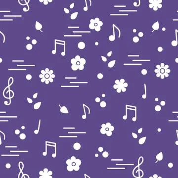 Seamless pattern of notes, flowers, leaves. 스톡 일러스트