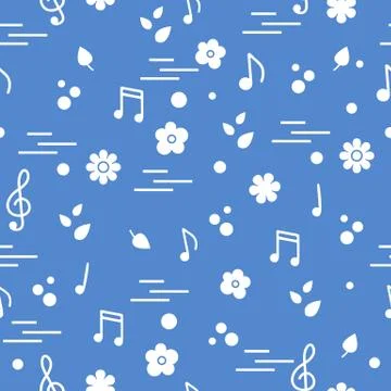 Seamless pattern of notes, flowers, leaves. 库存插图