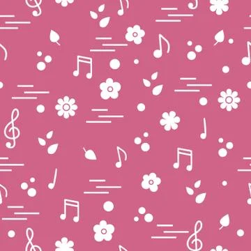 Seamless pattern of notes, flowers, leaves. 스톡 일러스트