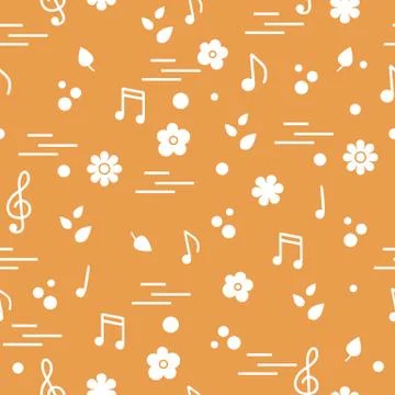 Seamless pattern of notes, flowers, leaves. Illustrazione stock