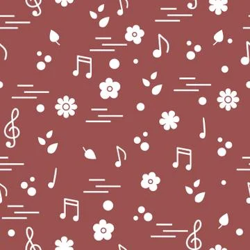 Seamless pattern of notes, flowers, leaves. 库存插图