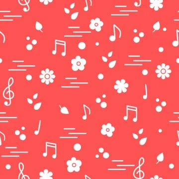 Seamless pattern of notes, flowers, leaves. Illustrazione stock