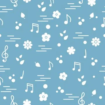 Seamless pattern of notes, flowers, leaves. 스톡 일러스트