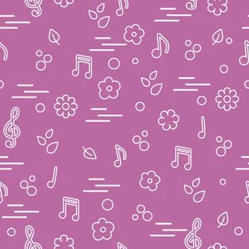 Seamless pattern of notes, flowers, leaves. 스톡 일러스트