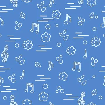 Seamless pattern of notes, flowers, leaves. 스톡 일러스트