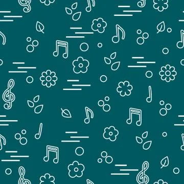 Seamless pattern of notes, flowers, leaves. Illustrazione stock