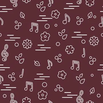 Seamless pattern of notes, flowers, leaves. 库存插图