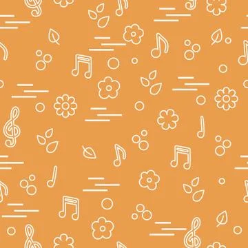 Seamless pattern of notes, flowers, leaves. 스톡 일러스트