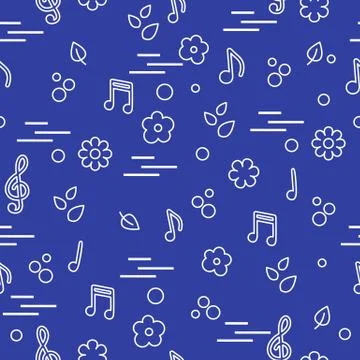 Seamless pattern of notes, flowers, leaves. 스톡 일러스트