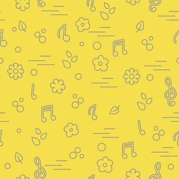 Seamless pattern of notes, flowers, leaves. 스톡 일러스트