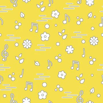 Seamless pattern of notes, flowers, leaves. Illustrazione stock