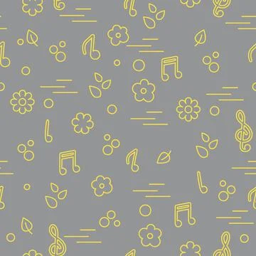 Seamless pattern of notes, flowers, leaves. Illustrazione stock