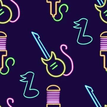 Seamless pattern notes, sounds music glowing desktop icon, neon rock sticker Illustrazione stock