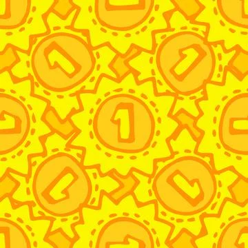 Seamless pattern of the number one gold medal. Vector pattern of a round medal Stock Illustration