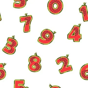 Seamless pattern with numbers watermelons, texture with fresh fruit for wal.. Stock Illustration