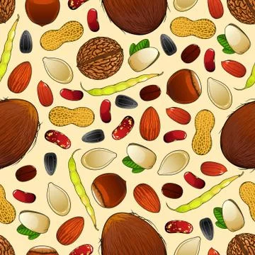 Seamless pattern of nutritious nuts and grains Illustrazione stock