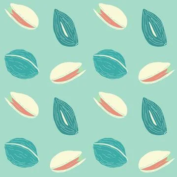 Seamless pattern with Nuts almond and pistachio, blue background. Illustrazione stock