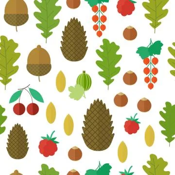 Seamless pattern with nuts and berries. Vector Stock Illustration